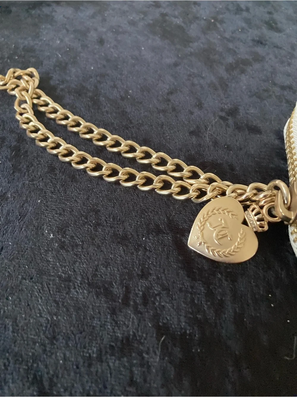 Juicy Couture Navy Velour Card Holder Wallet with Gold Chain & Charm